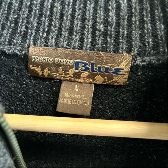 Pronto Uomo Men's Gray Wool Full Zip Bomber Sweater‎ Cardigan Size L - Picture 4 of 9